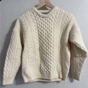Aran Sweater Market Irish Wool Cable Knit Fisherman Sweater Cream M